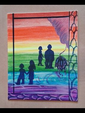 "After The Rain": Handmade 8"x10" Multicolor Sunset Silhouette Canvas Wall Art